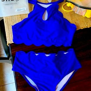 SHEIN laxer cut scalloped bikini royal blue